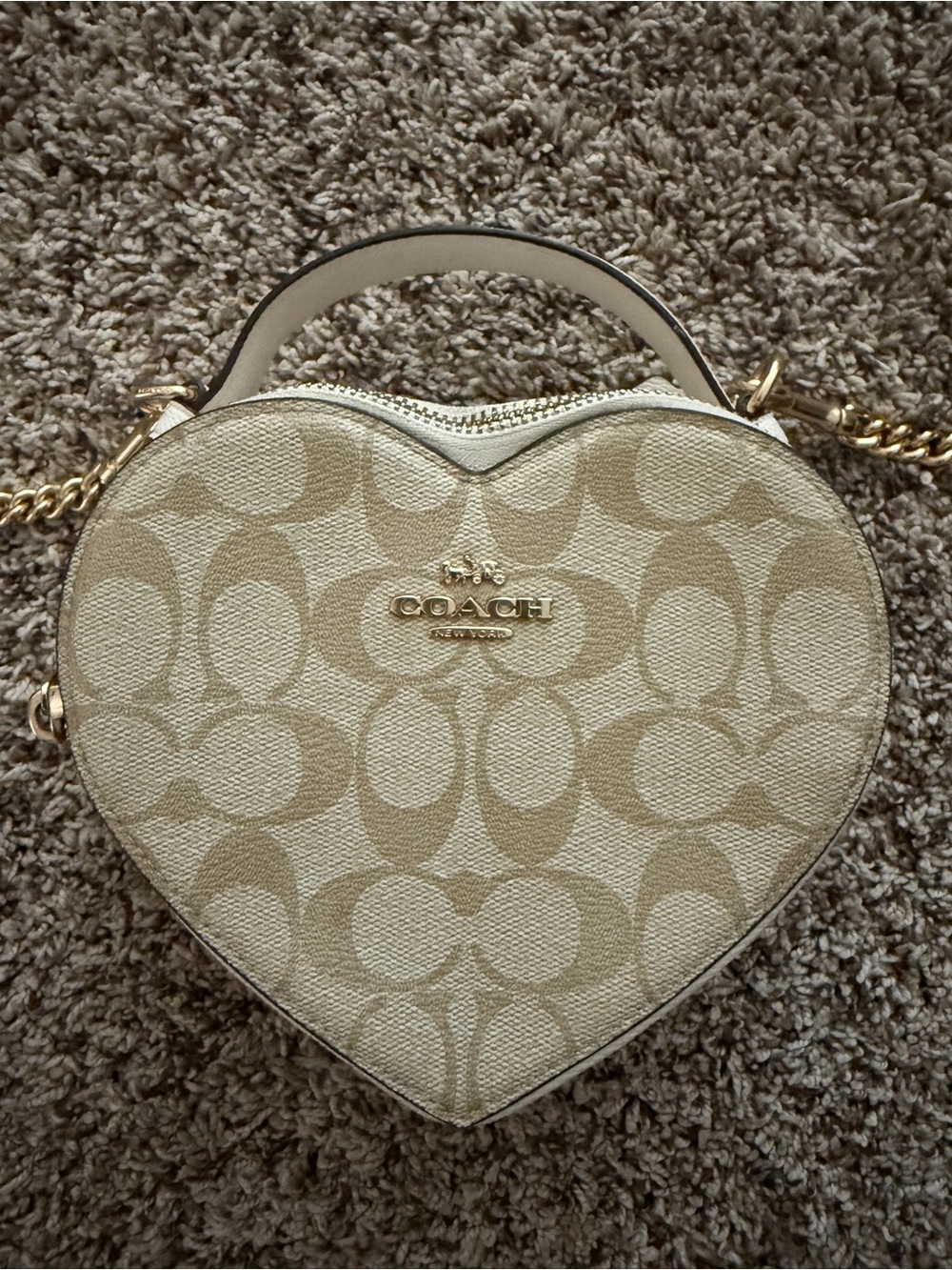 Coach Heart-Shaped Signature Crossbody in Beige